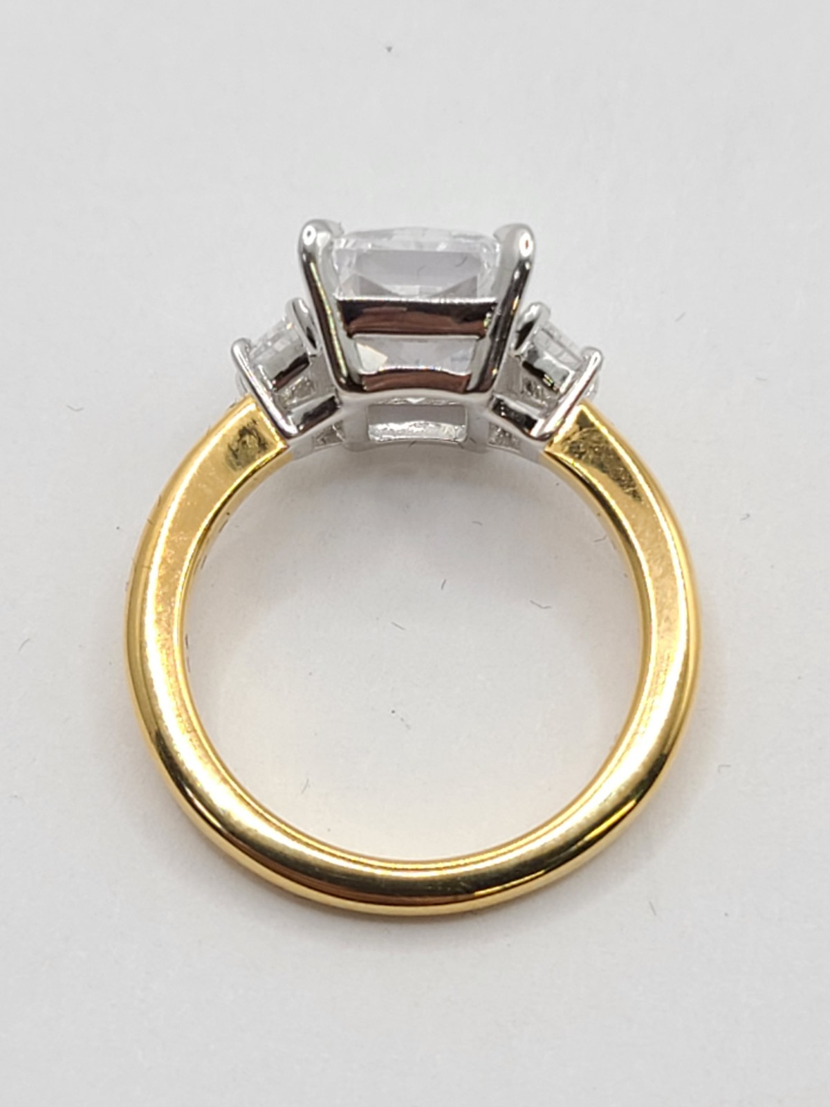 C&C LUXURY CO. THREE STONE RADIANT RING 18K GOLD OVER 925 SZ 4