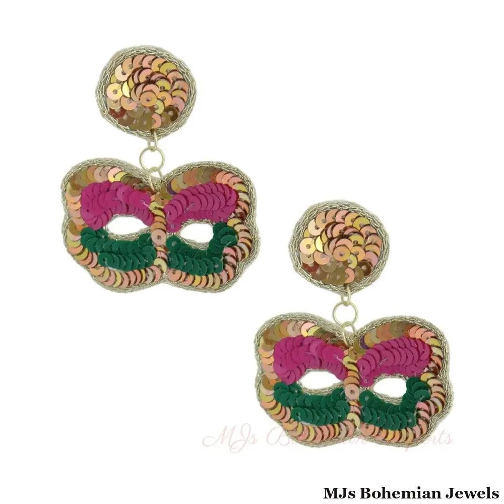 Sequin Mardi Gras Mask Drop Earrings