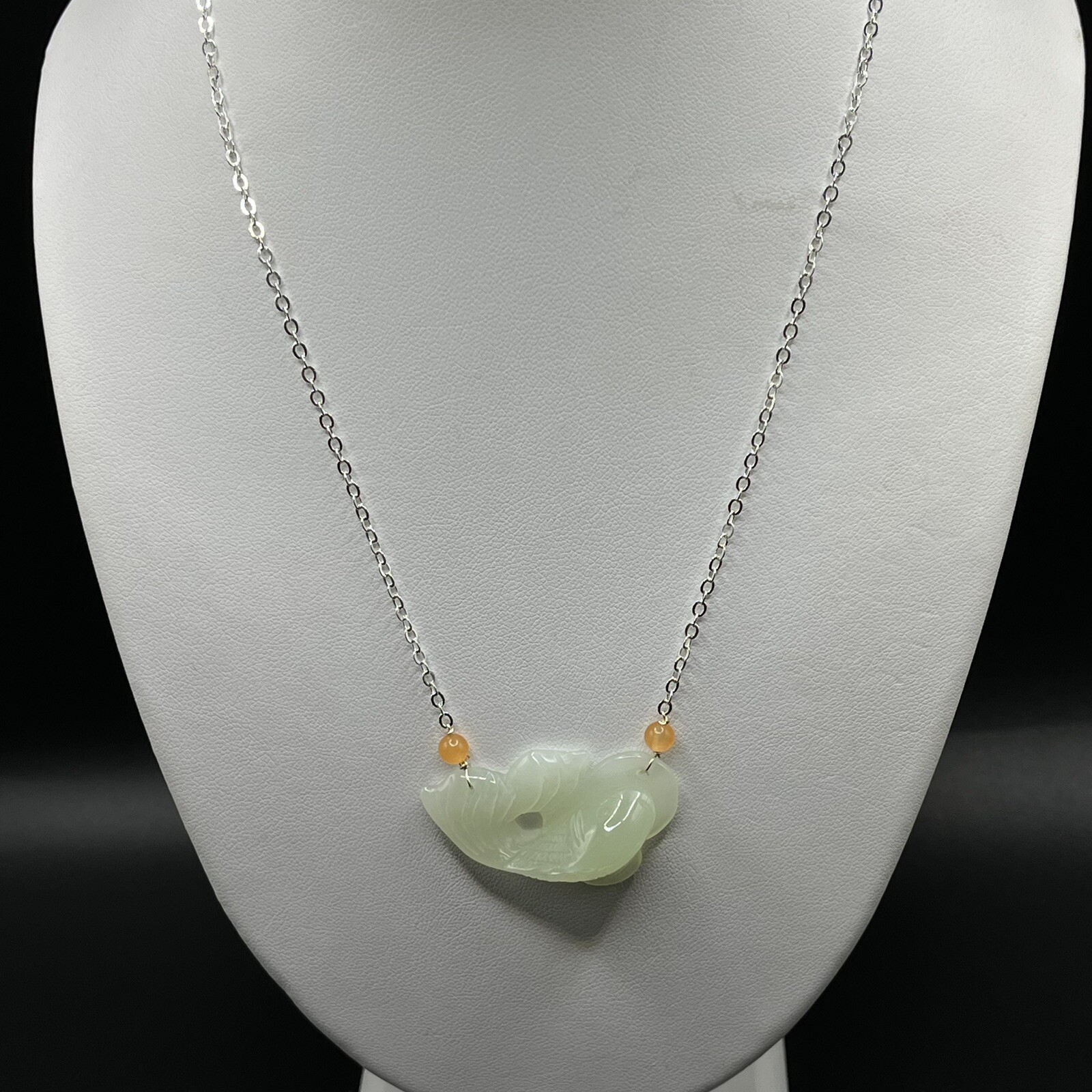 16” Ice Green & Orange Jade Fish Pendant Necklace – Presidium Tested