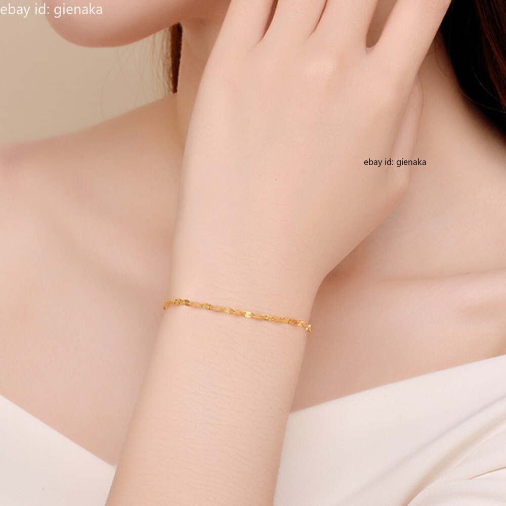 Pure 999 24K Yellow Gold Lip Chain Link Bracelet Bangle Anklet Women 5.9-9.5″