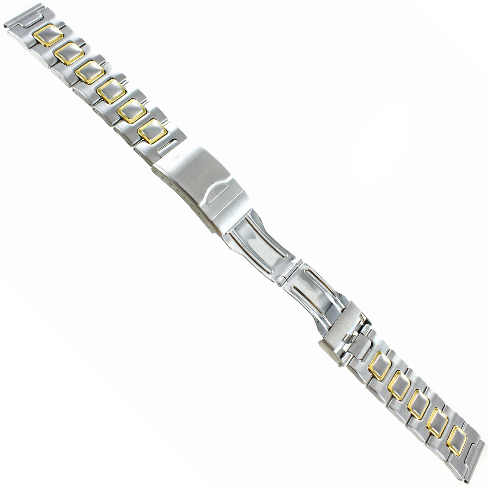 18mm or 20mm Hirsch Two Tone H Link Security Clasp Stainless Watch Band 5730