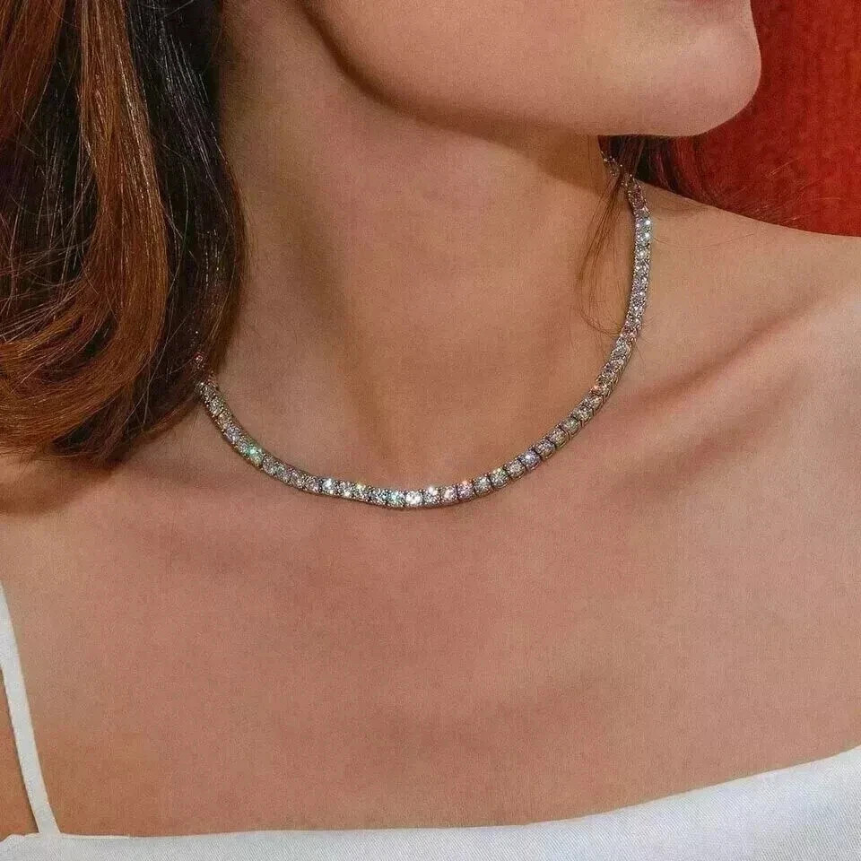 10Ct Round Cut Lab Created Diamond Women’s Tennis Necklace 14k White Gold Finish