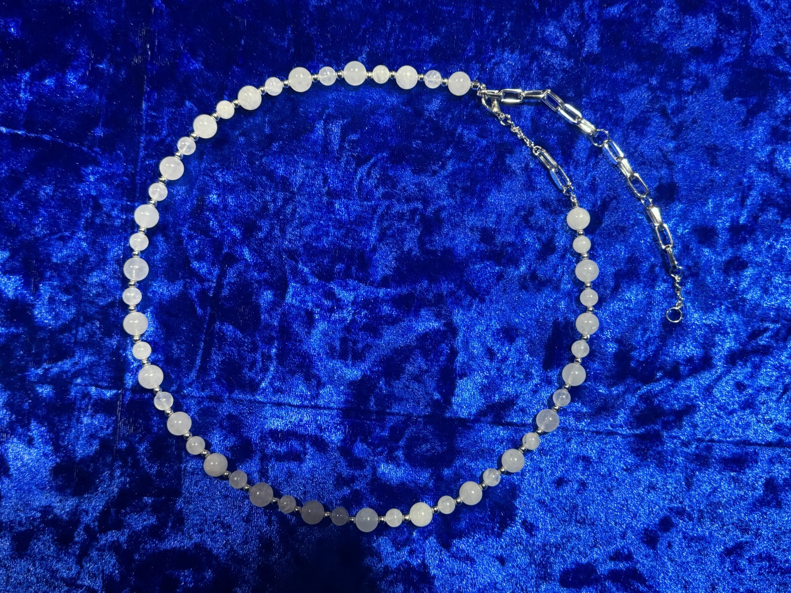 White Jade Beaded Tennis Necklace Chain 8Mm & 6 Mm 20″ + 4″ Natural Gemstone