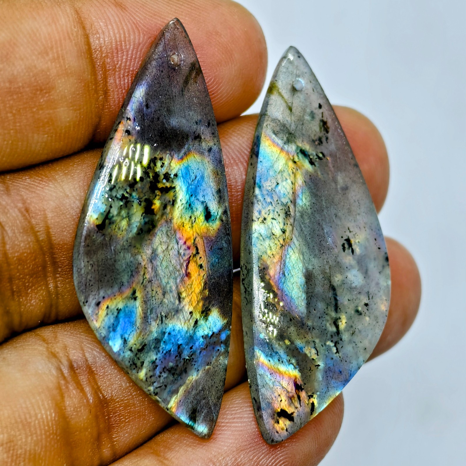 41 Cts Natural Labradorite Drilled Match Pair Cabochon Gemstone 44.9 X 17.4 MM