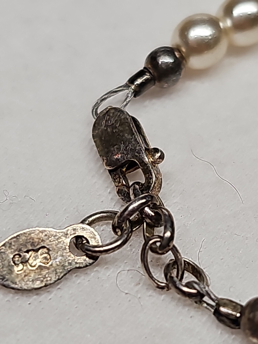 STERLING SILVER CM BABY’S Faux Pearl Beaded Vintage Bracelet 3 1/2″+1″ (OK)