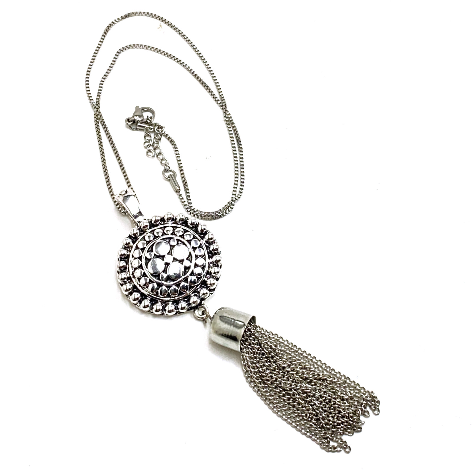 Etruscan Style Silver Slide Pendant Necklace Signed RMN ROMAN Magnetic Bale 4.5″