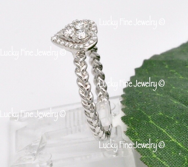 14k White Gold Ladies Natural Diamond Ring Heart Amor love 0.27 ct