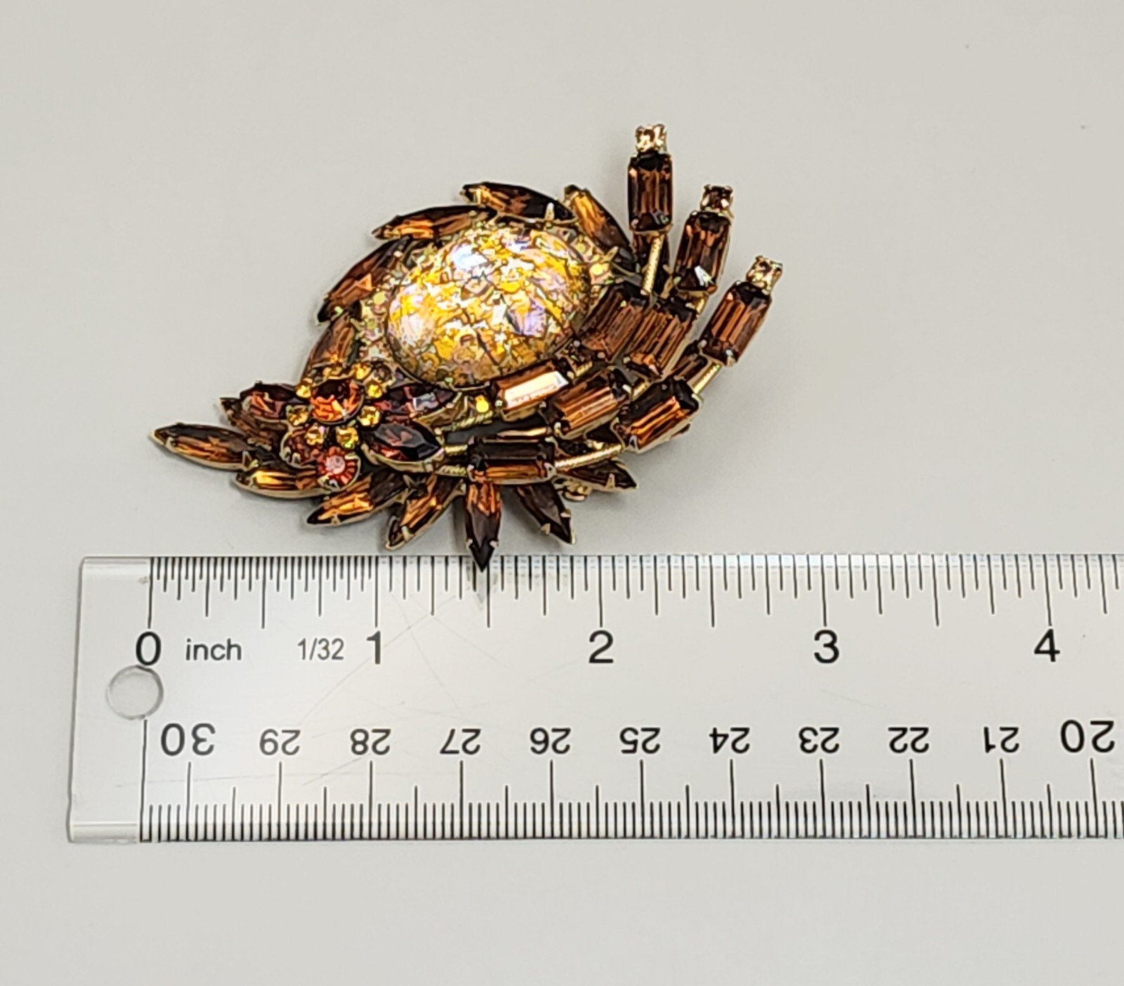 Juliana D&E Amber Rhinestone Easter Egg Brooch Navette Gold Brown Crackled Nest