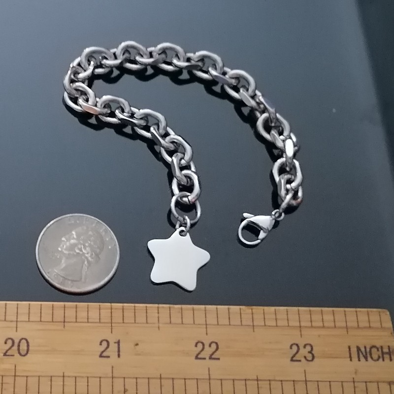 Star Stainless Steel Silver oval Chain Bangle Bracelet 17-23cm