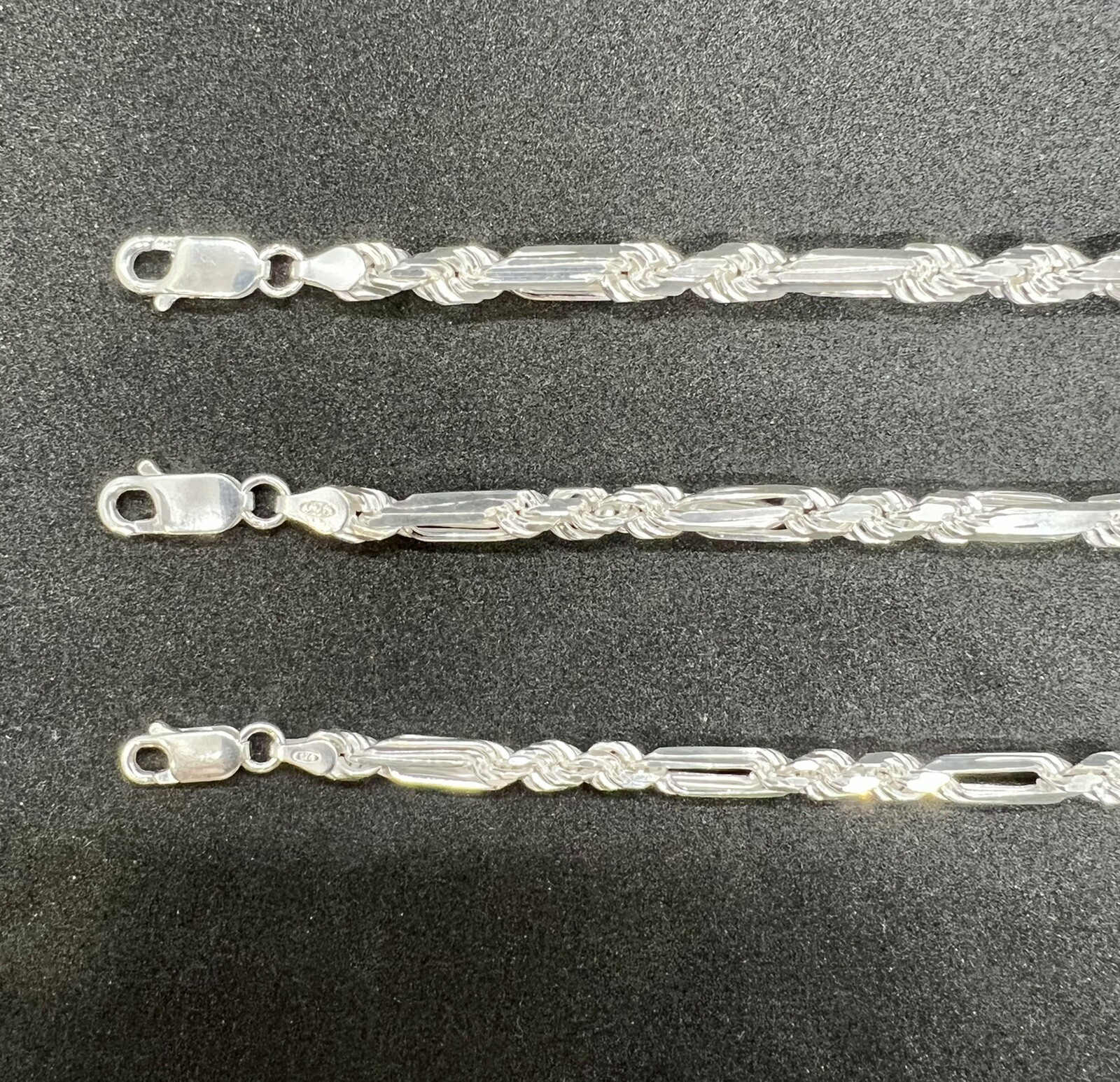 925 Solid Sterling Silver Figarope Chain/Necklace Men’s 4mm, 4.5mm & 5mm Italy