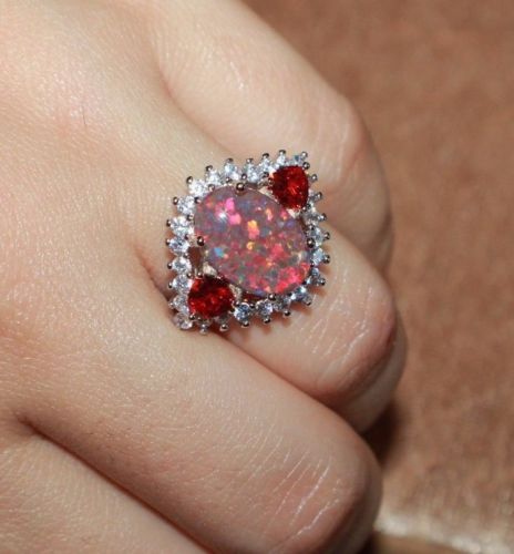 fire opal Cz ring gemstone silver jewelry Sz 7 8 8.5 cocktail engagement band H6