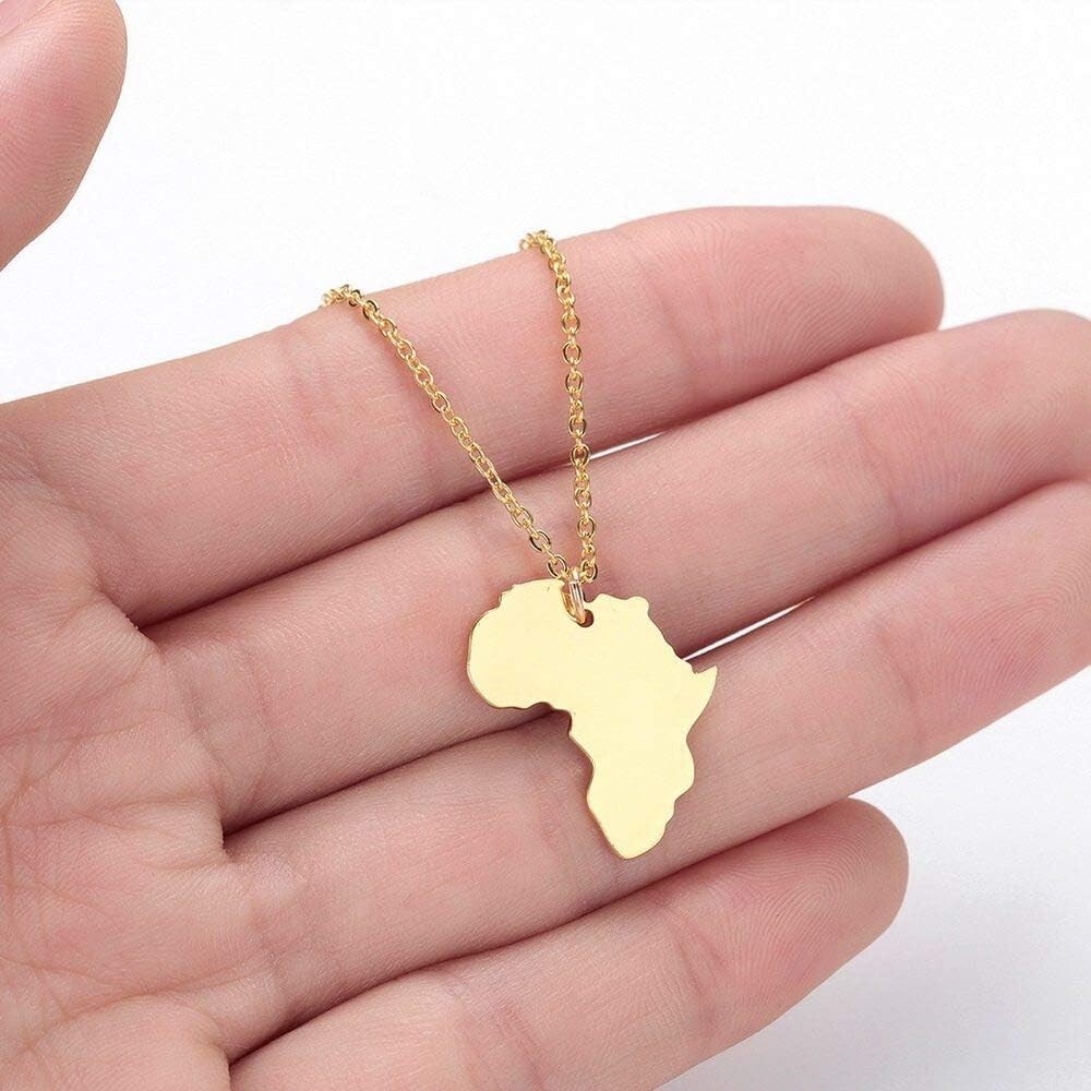 Africa Gold Pendant Necklace – African Continent Map Outline
