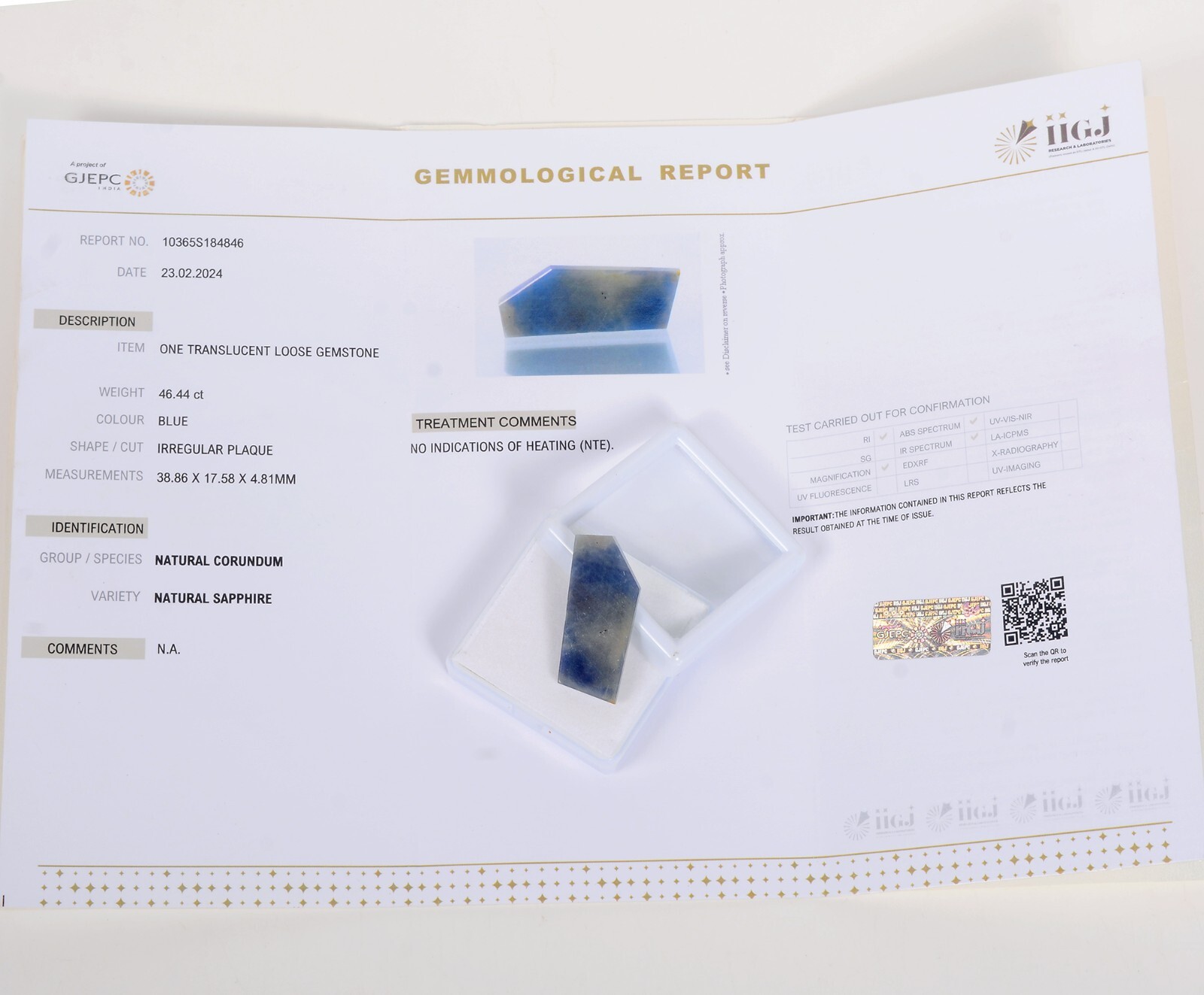 46.44 Cts GTL Certified Rare Untreated Blue Gray Sapphire Uncut Rough Loose Gem
