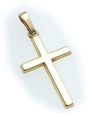 Cross Pendant Real Gold 585 Polished 26mm 14kt Yellow Gold Quality Cheap Unisex