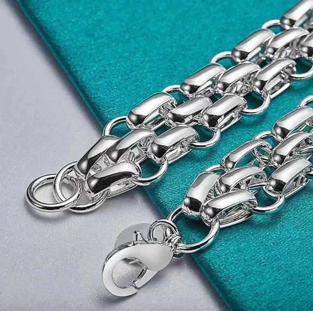 New Silver Plated Interlocking Circle Link Bracelet 20cm Womens Fashion Jewelry