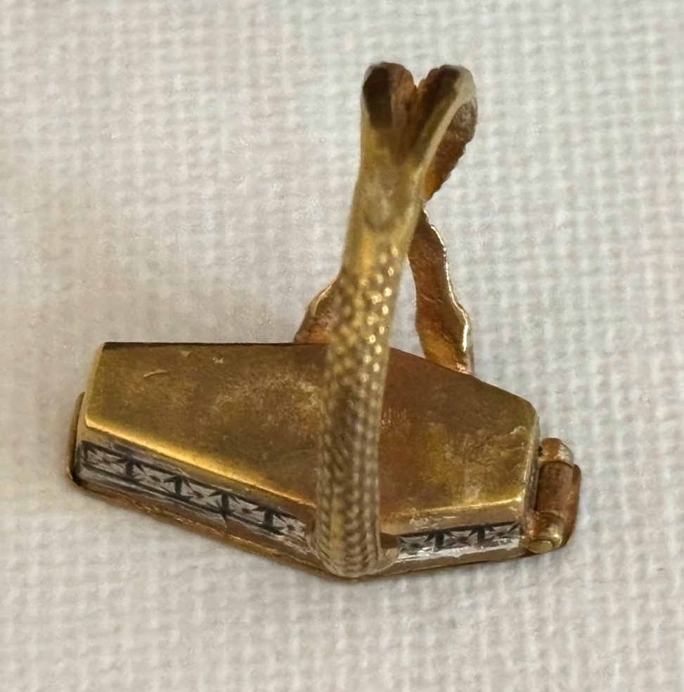 Ant. French Imperial Memento Mori Snake Casket Pill Box Silver Gild Enamel Ring