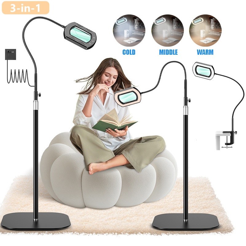 30X 10X Extra Large Floor Magnifying Glass with Light and Stand, 56in Adjustable