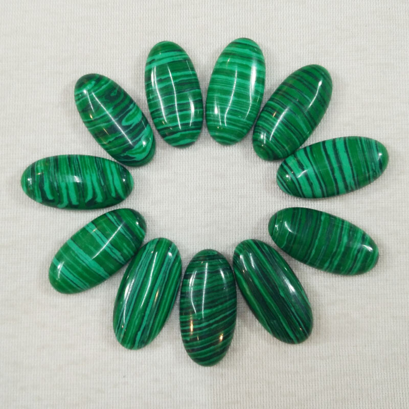20pcs Artificial Malachite Stone Oval Cab Cabochons Beads No Holes 15x30mm