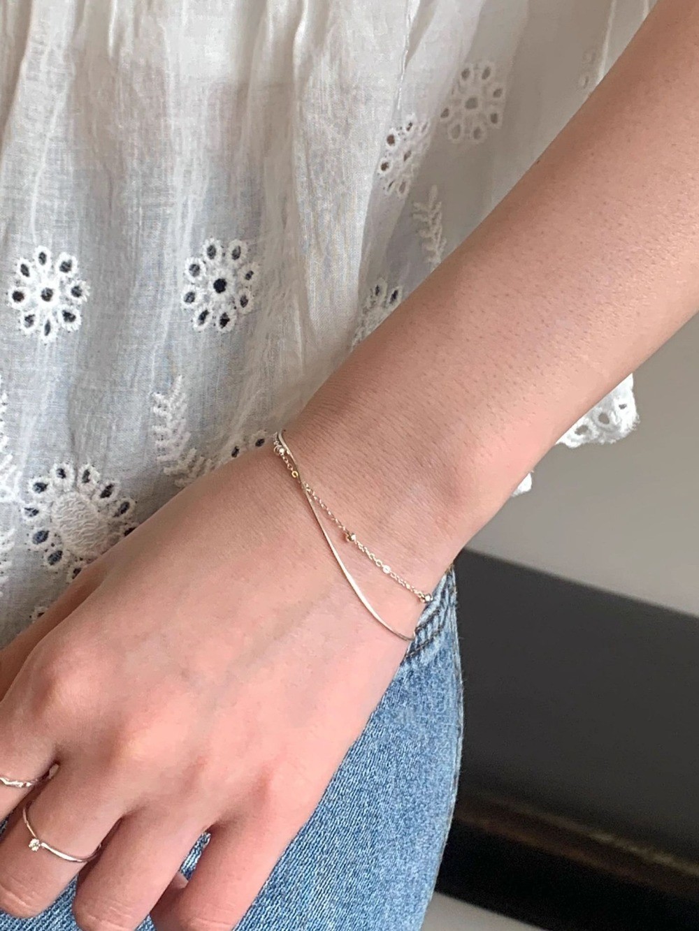 Stainless Steel Copper Double-layer Round Bead Snake Bone Chain Thin Bracelet