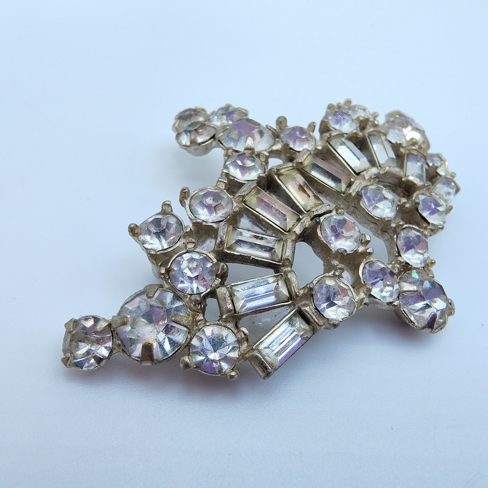 Vintage Art Deco Rhinestone Crown Brooch Old Hollywood Regency Tiara Royalcore
