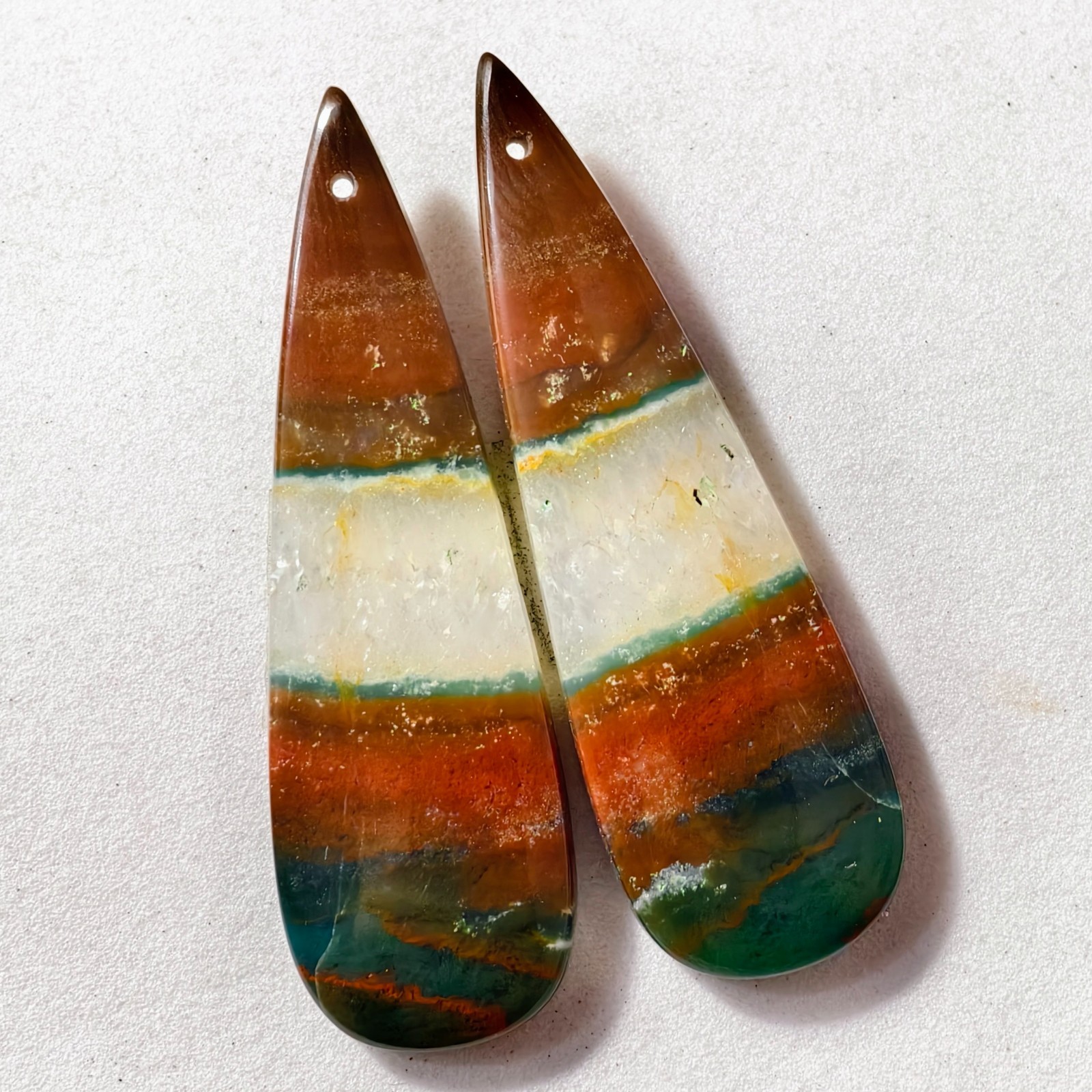 48 Cts Natural Blood stone Drilled Match Pair Cabochon Gemstone 49.1 X 15.2 MM