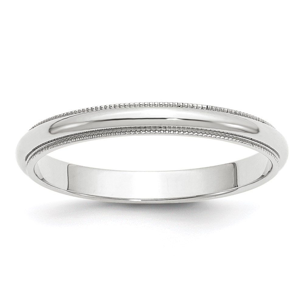 14k White Gold 3mm Milgrain Half Round Wedding Band Ring Size 8