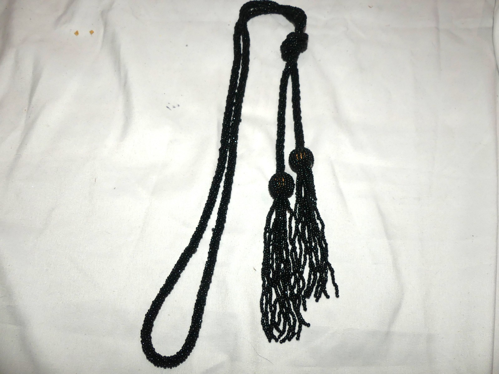 Vintage 1920’s Black Jet Beaded Lariat Flapper 56 inch Necklace with Tassels