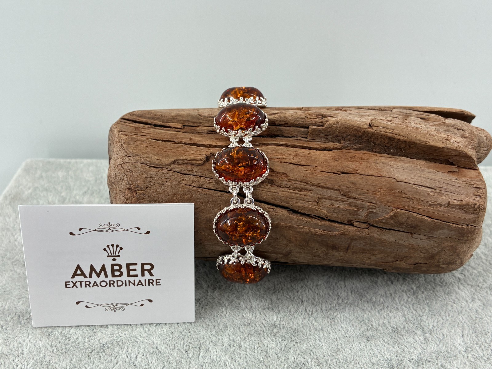 Baltic Amber Extraordinaire Cognac Orange Toggle Bracelet Sterling 925 6-6.75in