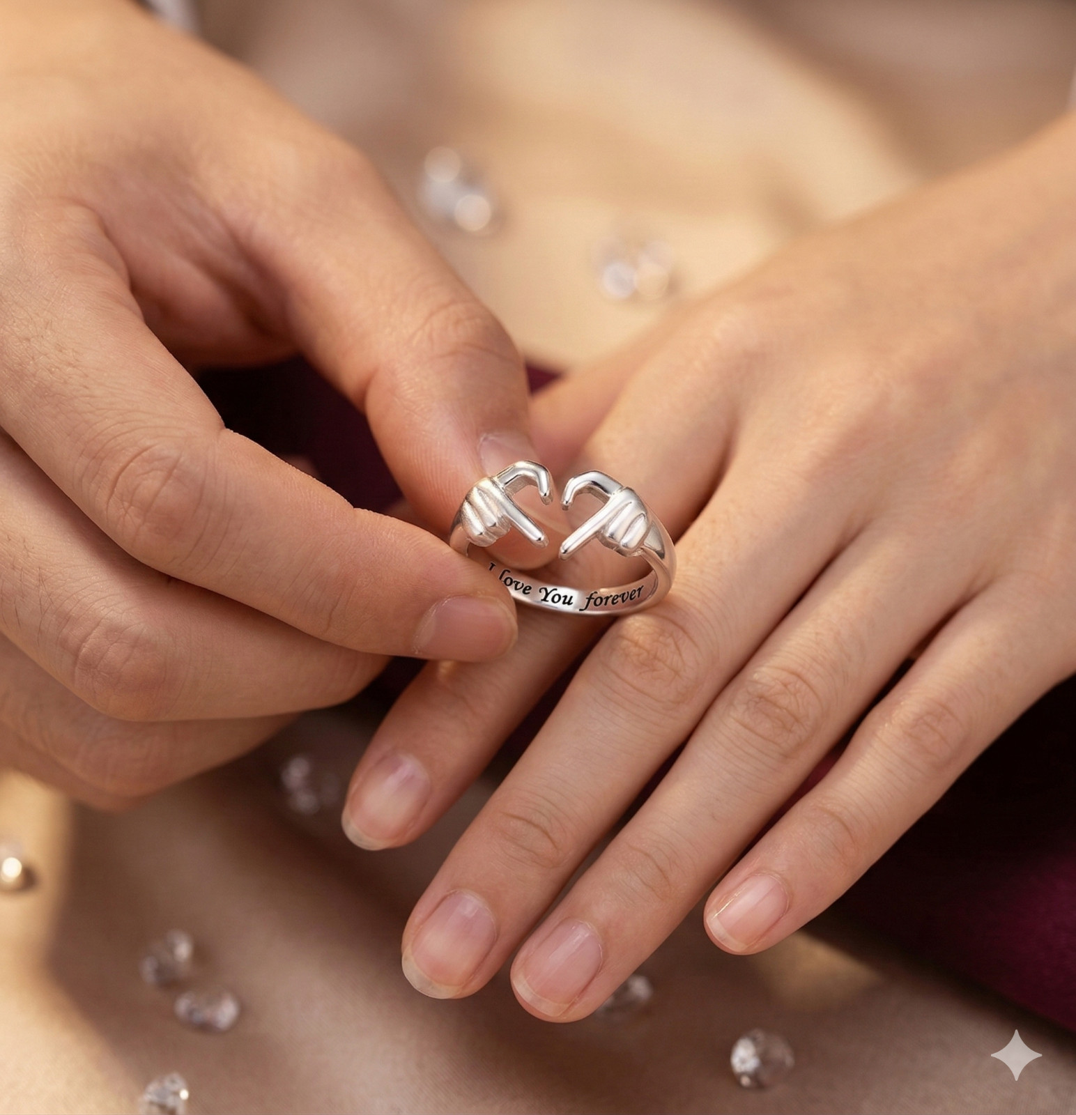 925 Sterling Silver Hug Ring for Women Men Adjustable Promise Hands Open Love US