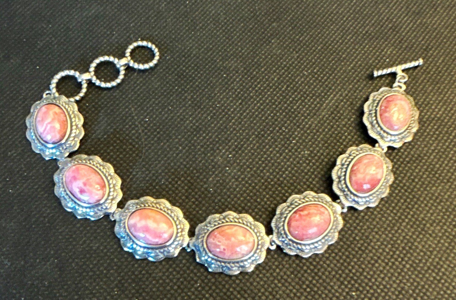 Southwest style 14×10 oval Cab Rhodocrosite link bracelet with toggle clasp 8.5
