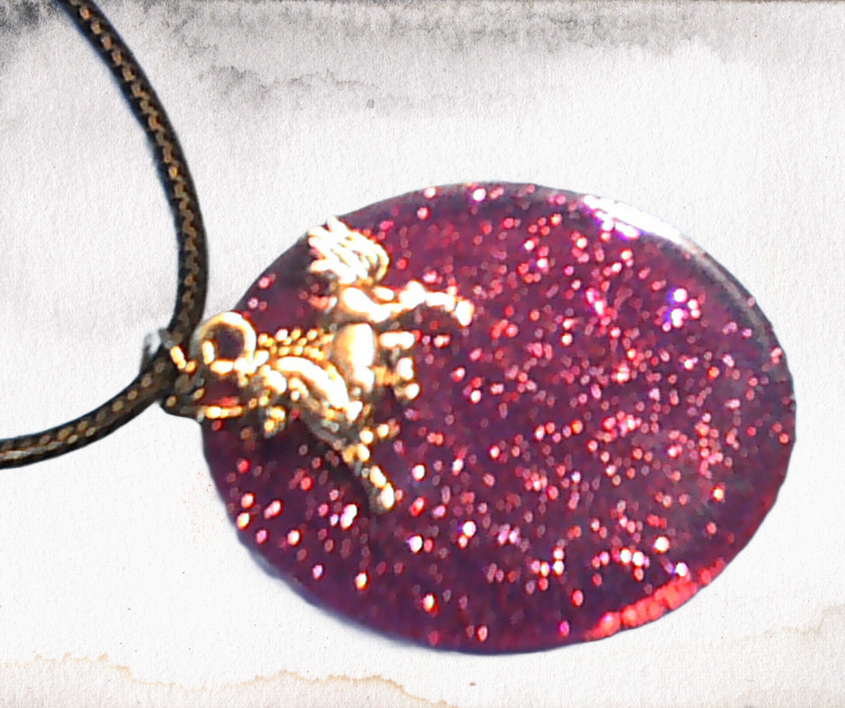 Handmade Horse Resin Pendant Necklace Glitter Silver Charm Black Cord 18″ Gift