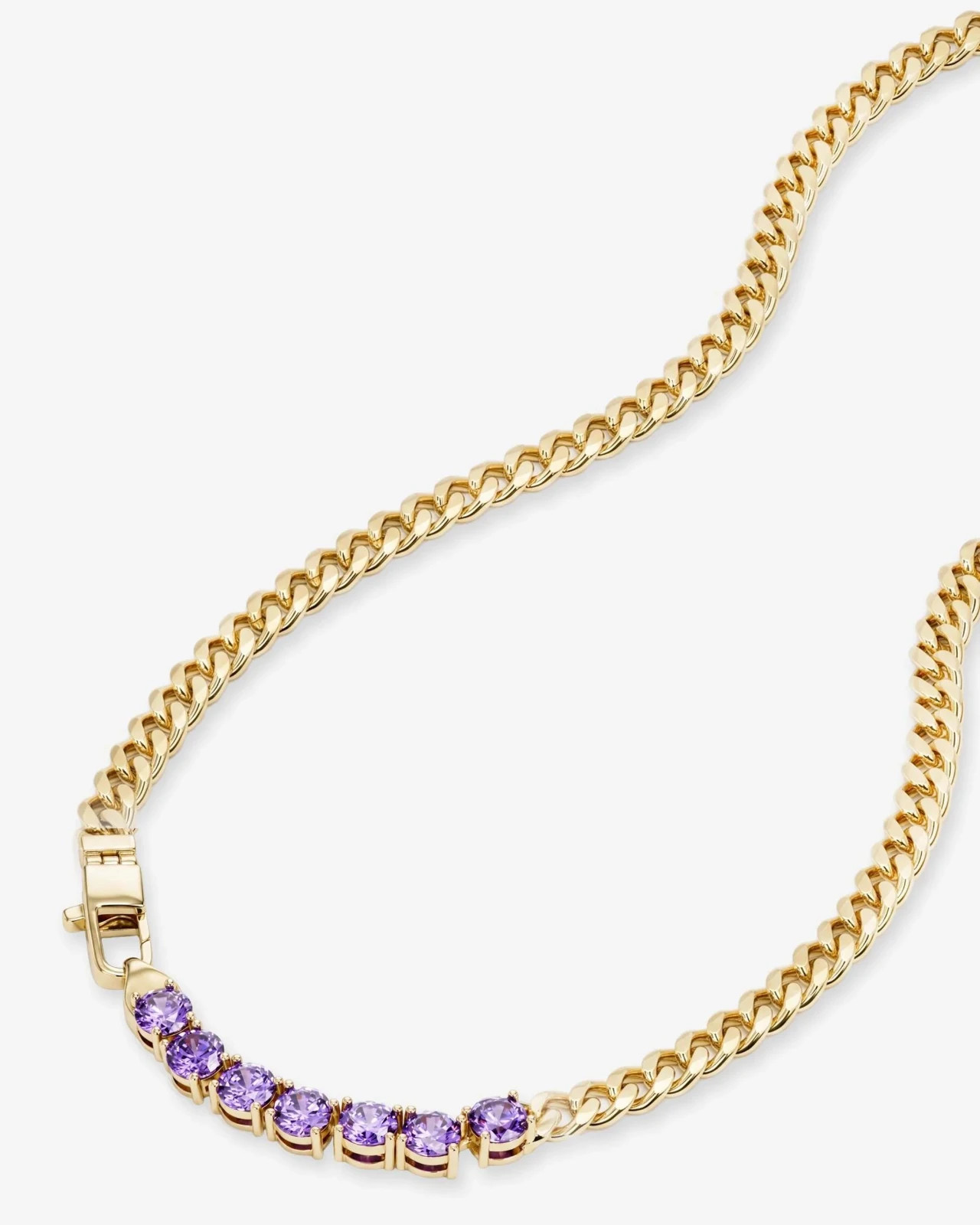 Lab Created amethyst link Chain necklace 925 silver metal necklace
