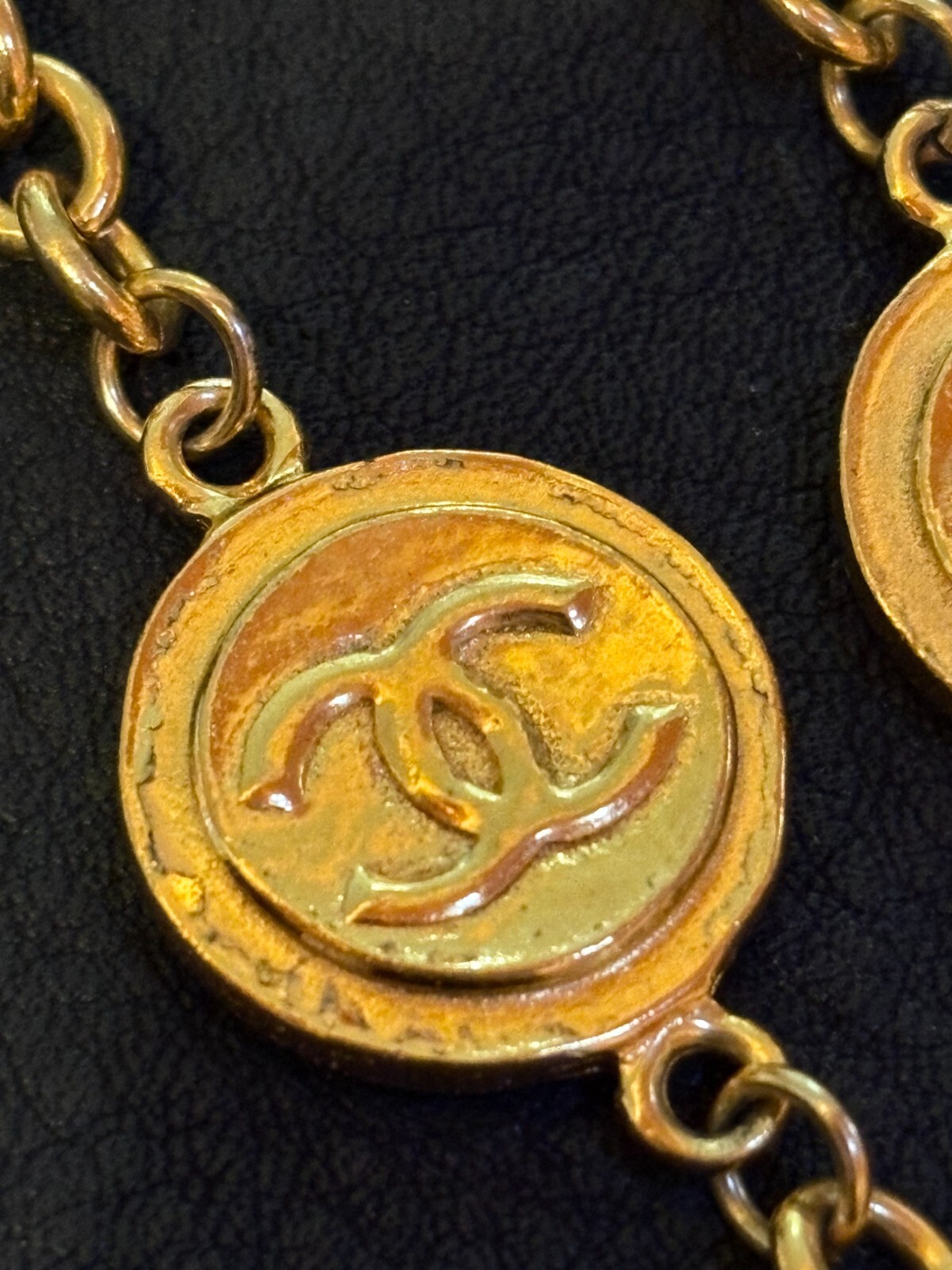 CHANEL Necklace AUTH Coco CC chain Rare Pendant Gold 180cm Choker Medal Coin F/S