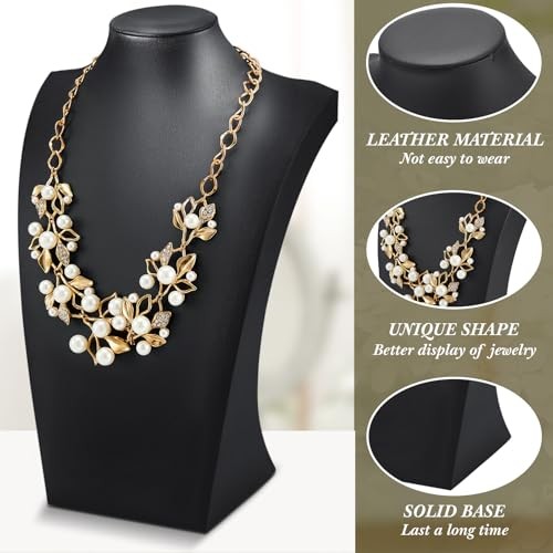 6 Pcs Black PU Leather Jewelry Bust Display 13.39 x 3.94 x 8.07 Inches