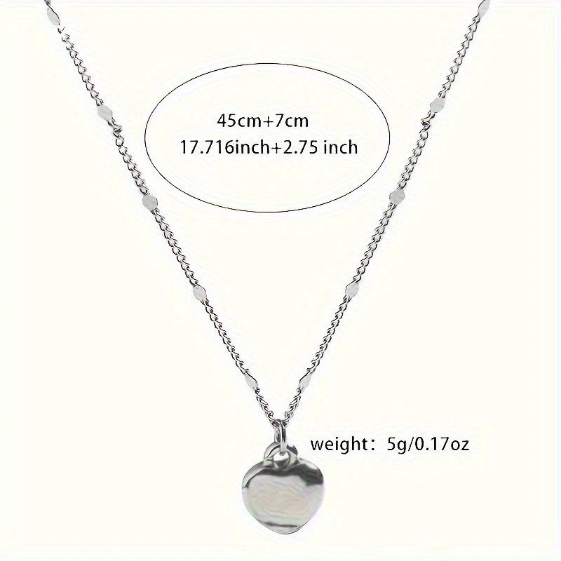 Women’s Fashion Silvery Heart Pendant Necklace Zinc Alloy Collarbone Chain