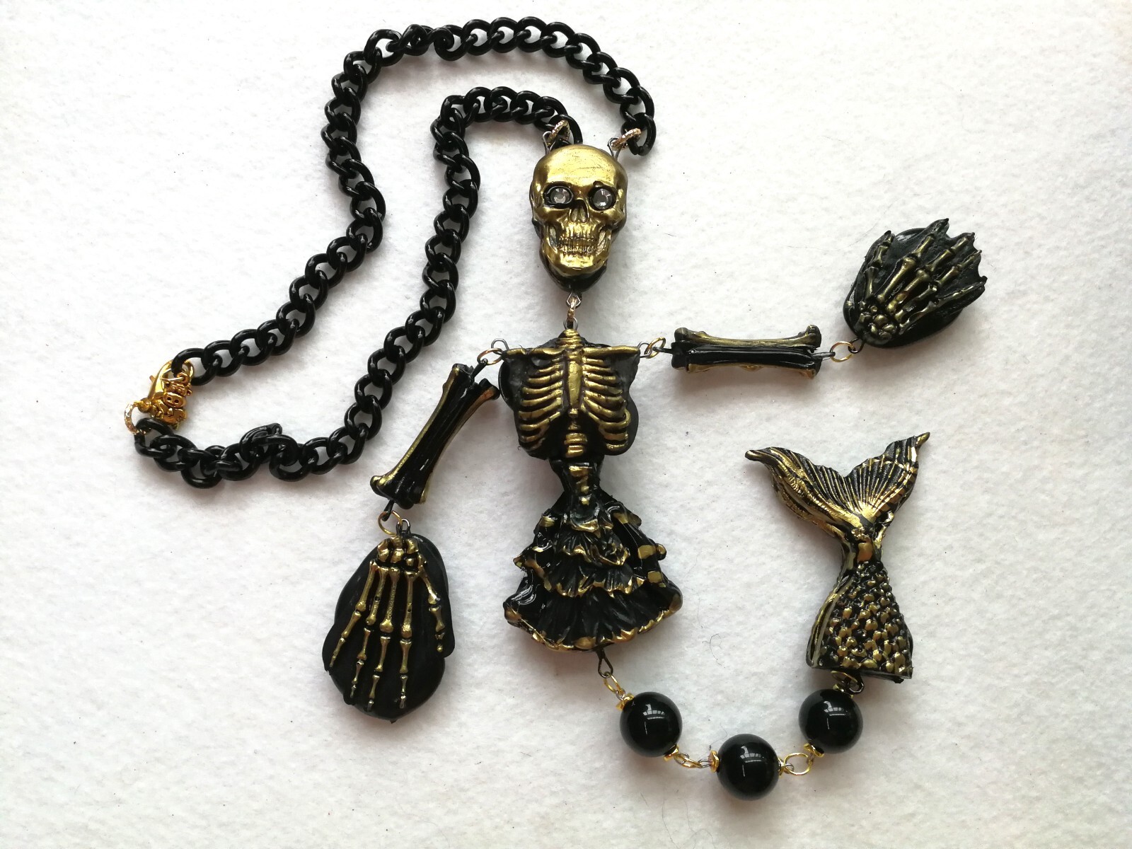 Santa Muerte Magic Macabre Necklace Pendant Skull Skeleton Siren Mermaid Jewelry