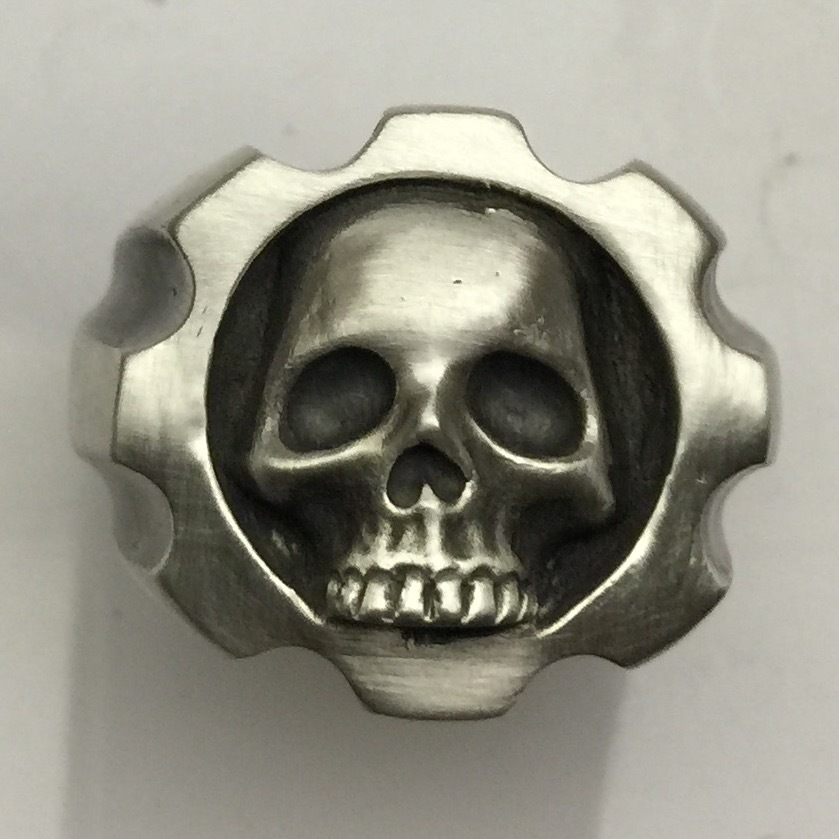 MJG STERLING SILVER .357/8 shot SKULL RING. WARHAMMER. GEARS OF WAR. 27 Gr.