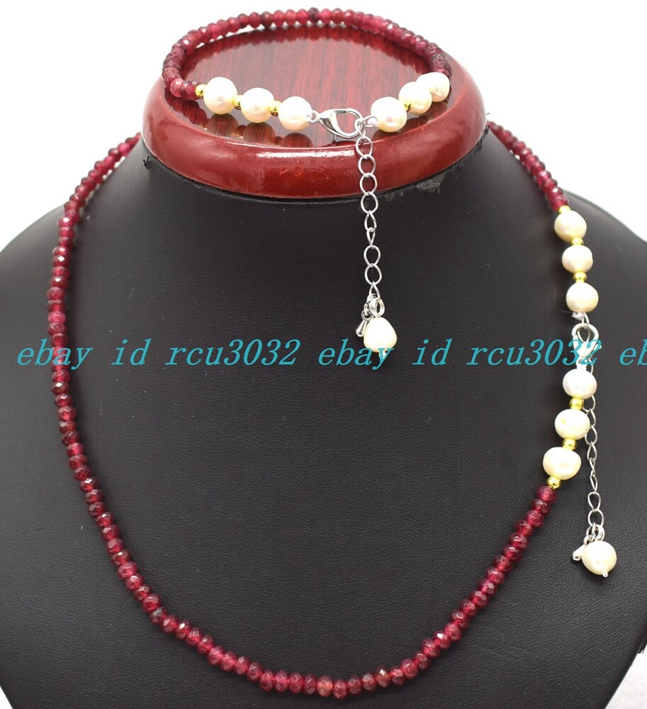 Faceted 2x4mm Multicolor Roundelle Gems & White Pearl Necklace Bracelet Set