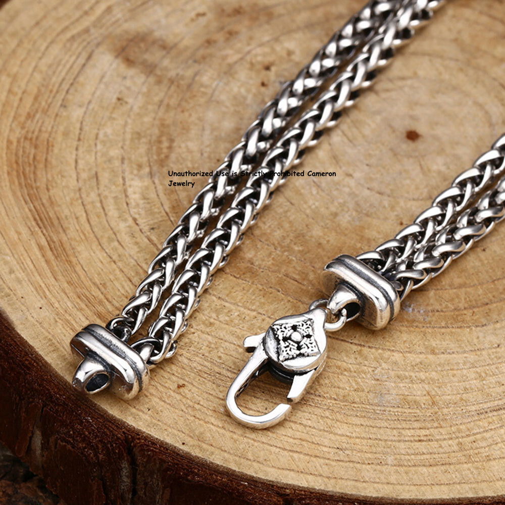 Solid S925 Sterling Silver Chain Square 5mm Wheat Link Bracelet 7.1-7.9inchL