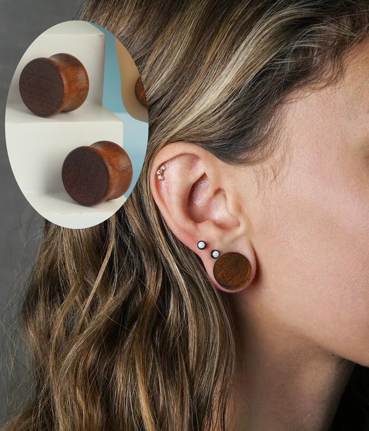 Elegant 3 Pairs of Wooden Ear Gauges, Double Flared – Natural Fashion Jewelry