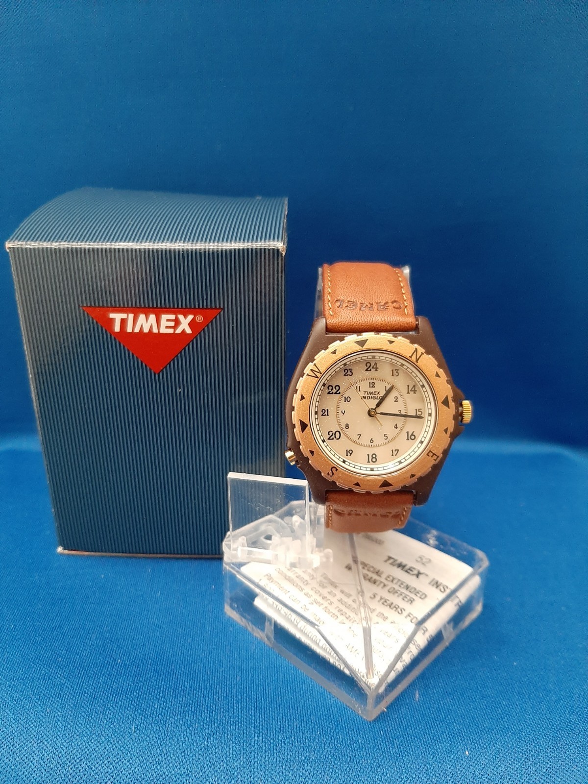 Timex Indigo Watch Camel Brown Leather Band Looks Unused Original Box