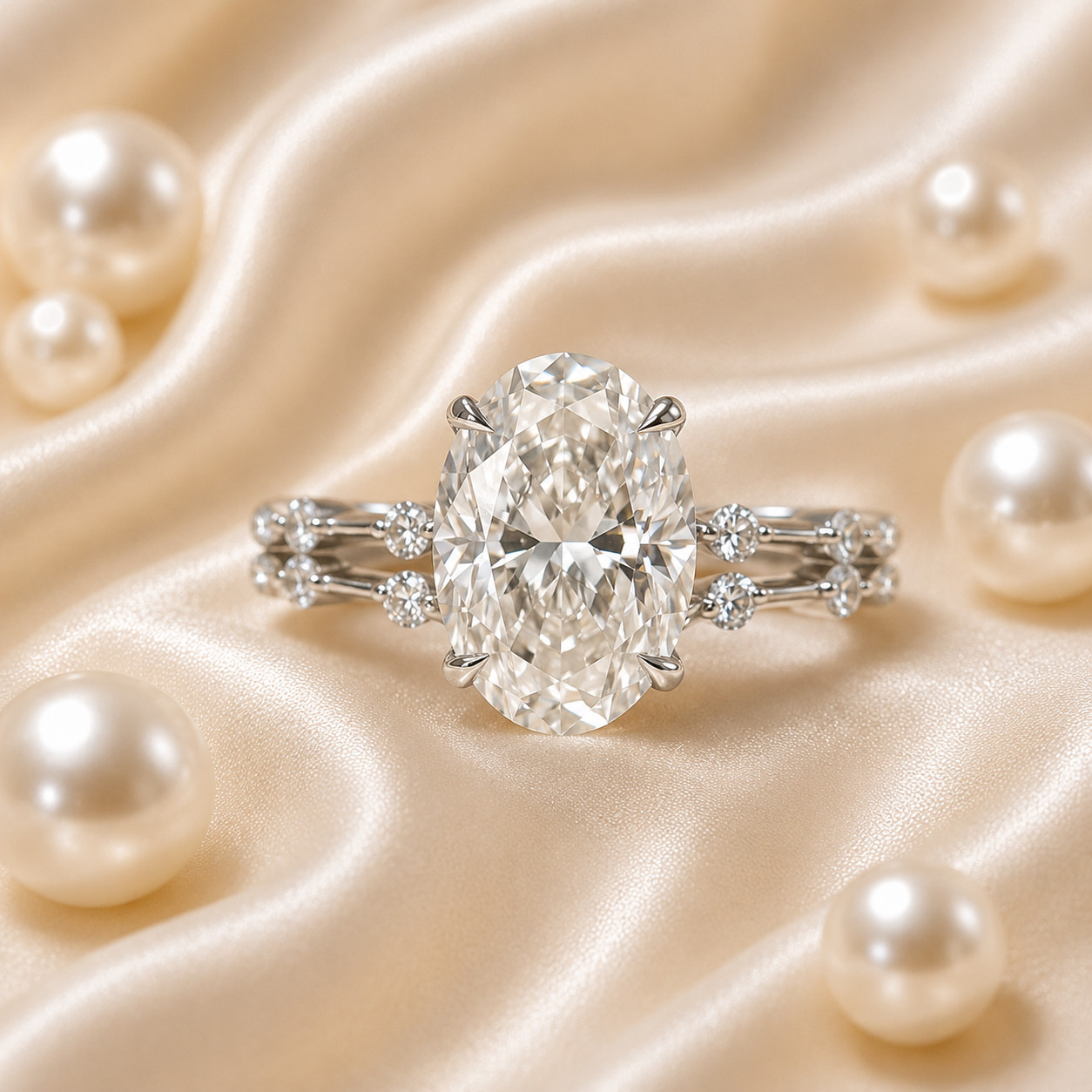 Oval Cut 3.70 Ct IGI Lab Grown Diamond Engagement Band Set Ring in 950 Platinum