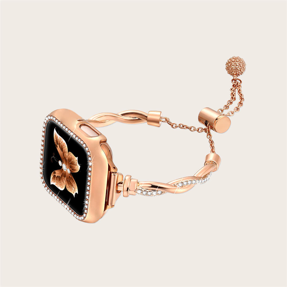 Elegant Bling Diamond Twist Strap + Rhinestones Cas for Apple Watch Ultra 8 7 6