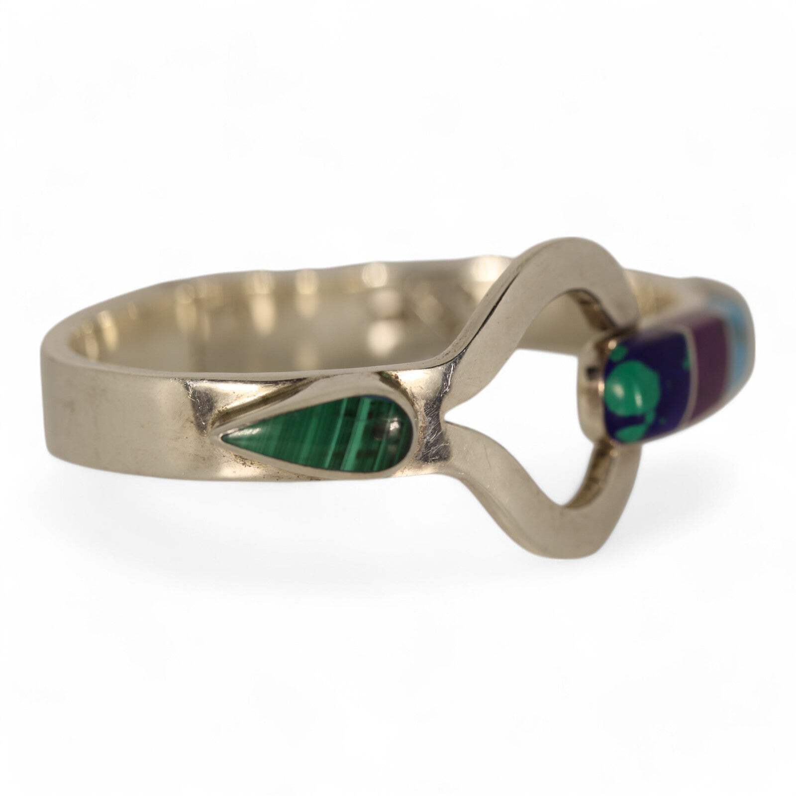 Sterling Silver 925 Mexico TL-88 Multi Stone Hinged Bangle Bracelet – ~6.5 inch