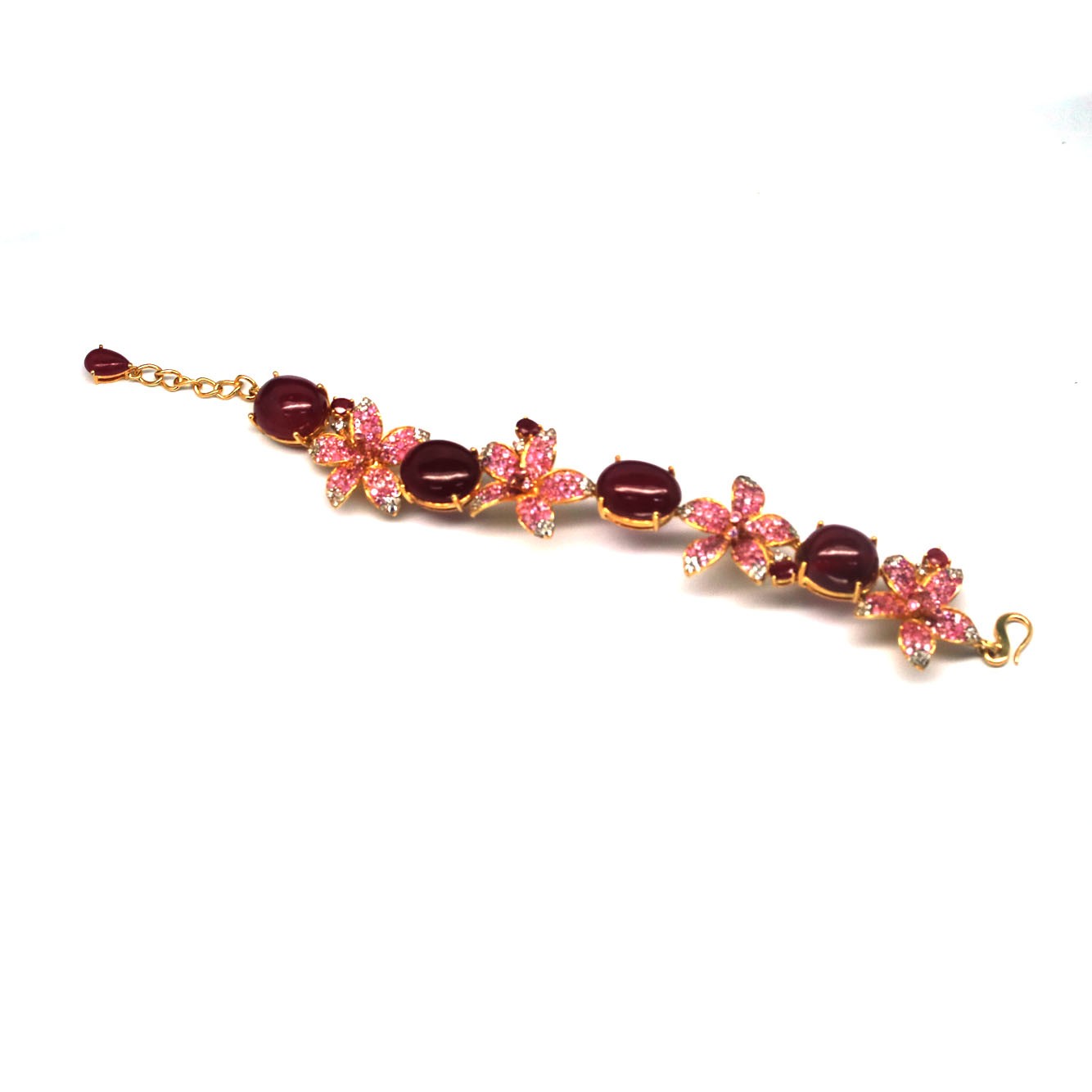 Thai Handmade 15 x 16 mm. Red Ruby Sapphire Zircon Bracelet 9.0 In.