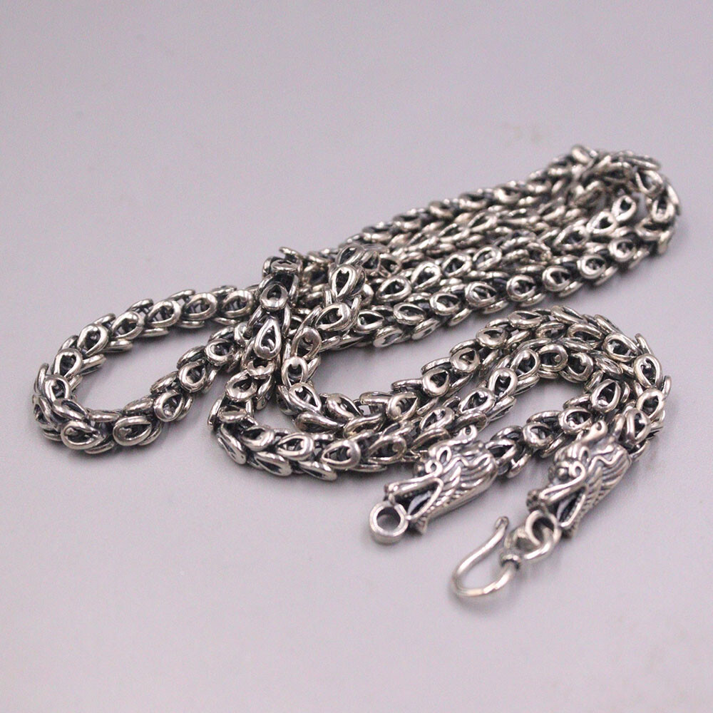 Solid 925 Sterling Silver Chain Dragon Phoenix Tail Link Necklace 57-58g 23.6in