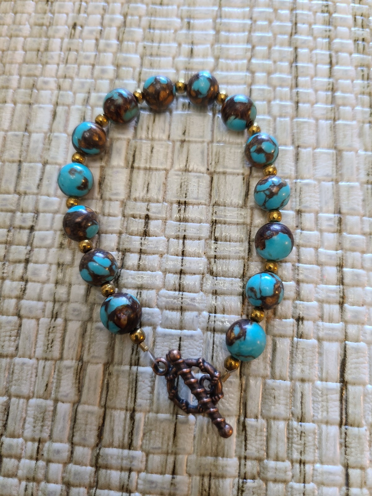 Turquoise Bronzite Beaded Bracelet 7 Inches