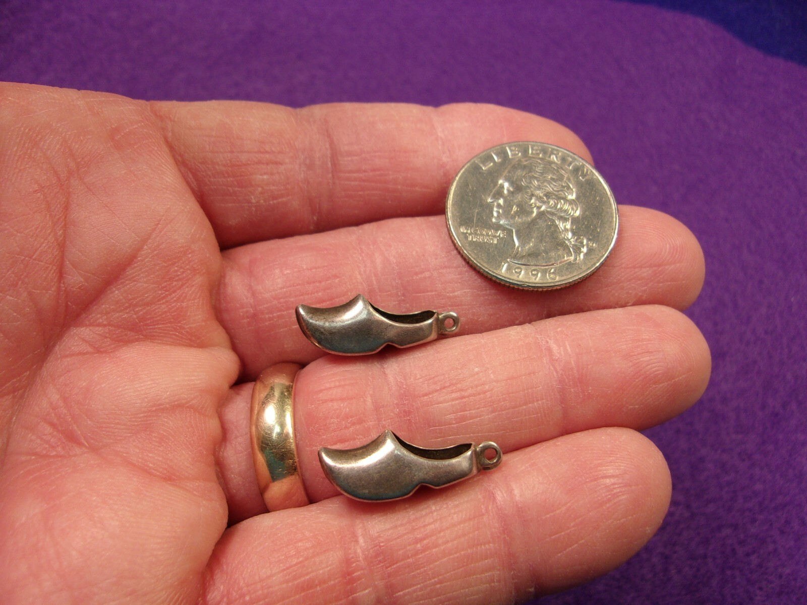 #2 of 2, EXCELLENT PAIR OF VTG 835 “STERLING” SILVER CHARMS “WOODEN” (CLOG) SHOE