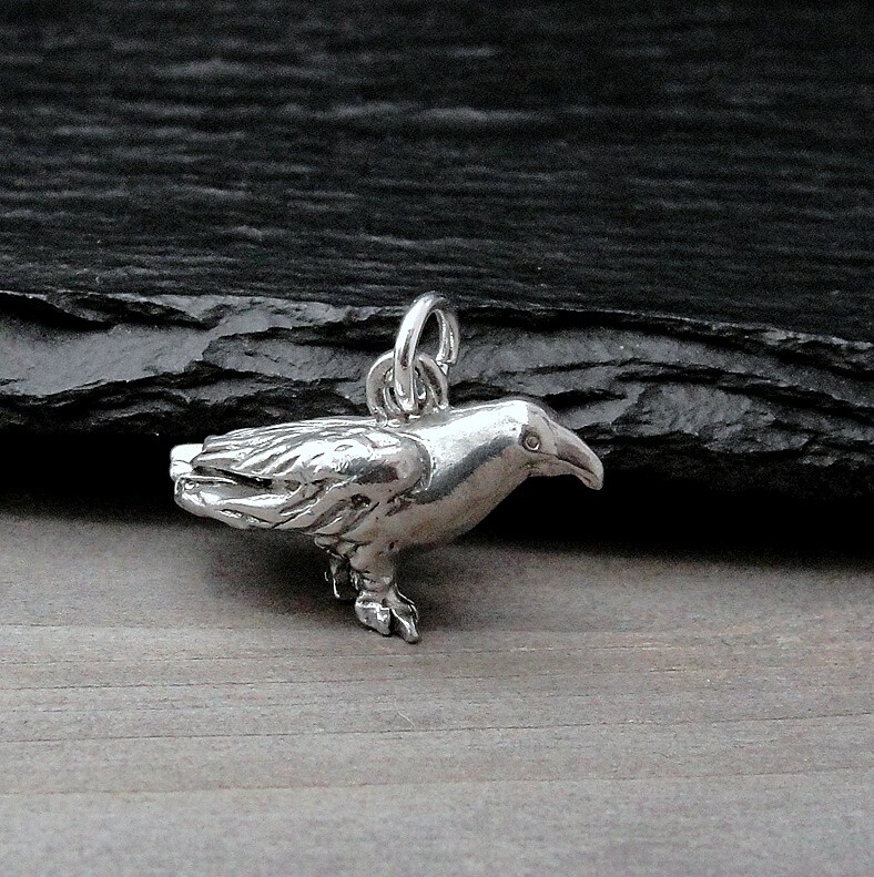 Silver 3D Crow Charm – Raven Charm – Black Bird Charm – Rook Charm -Crow Pendant