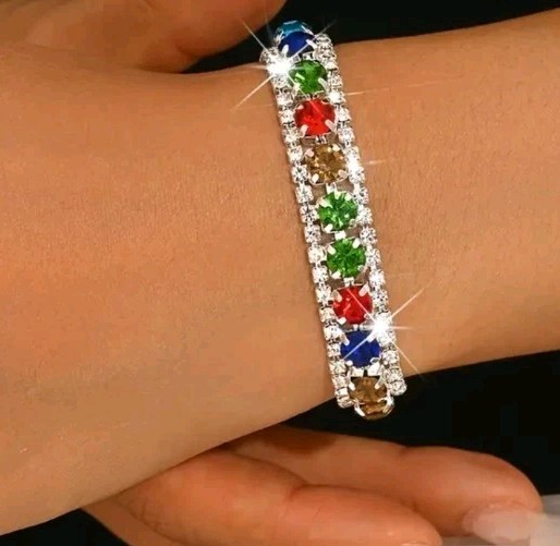 Lightweight Multicolor Faux Gems &Rinestone Tennis Bracelet, Fashion Jewelry